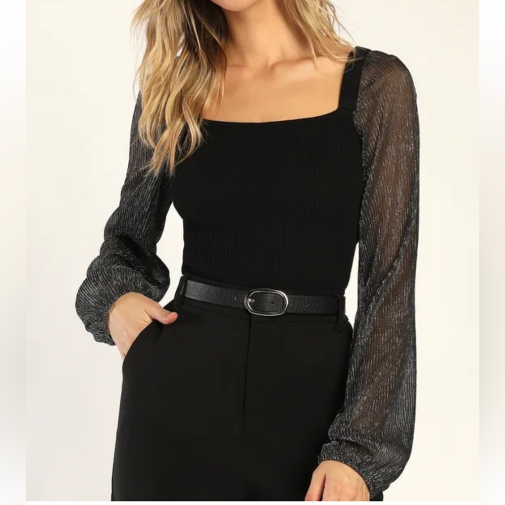 Lulu's Black Top with Sheer Sleeves